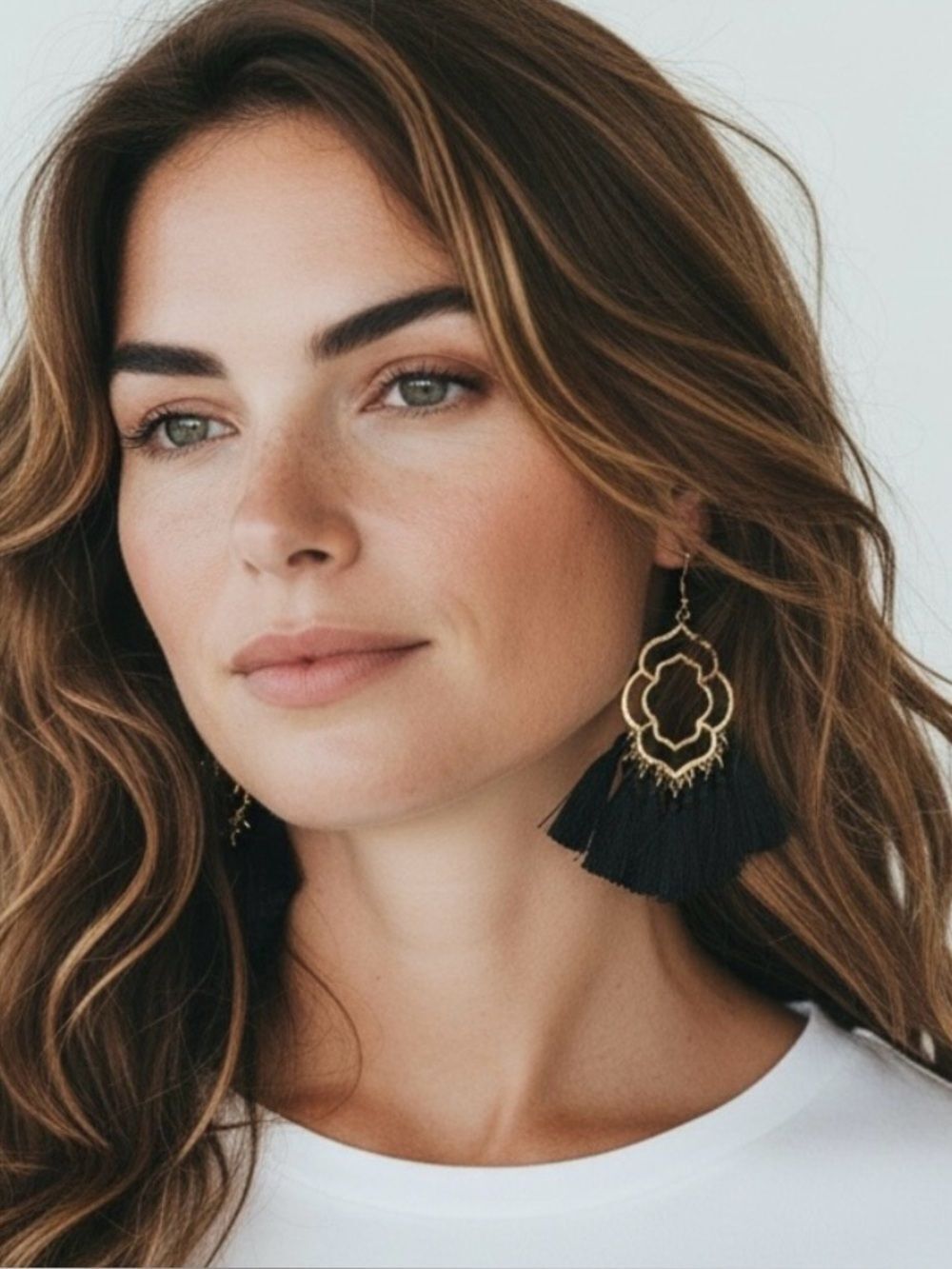 Gold and Black Tassel Drop Earrings